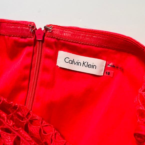 Calvin Klein Lace Cut Out Sleeveless Pleated Dress Size 10 Pink - Picture 4 of 10